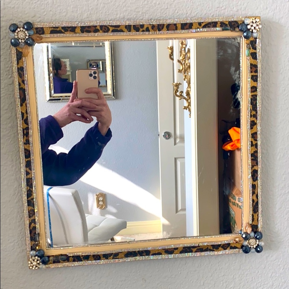 Leopard print square mirror